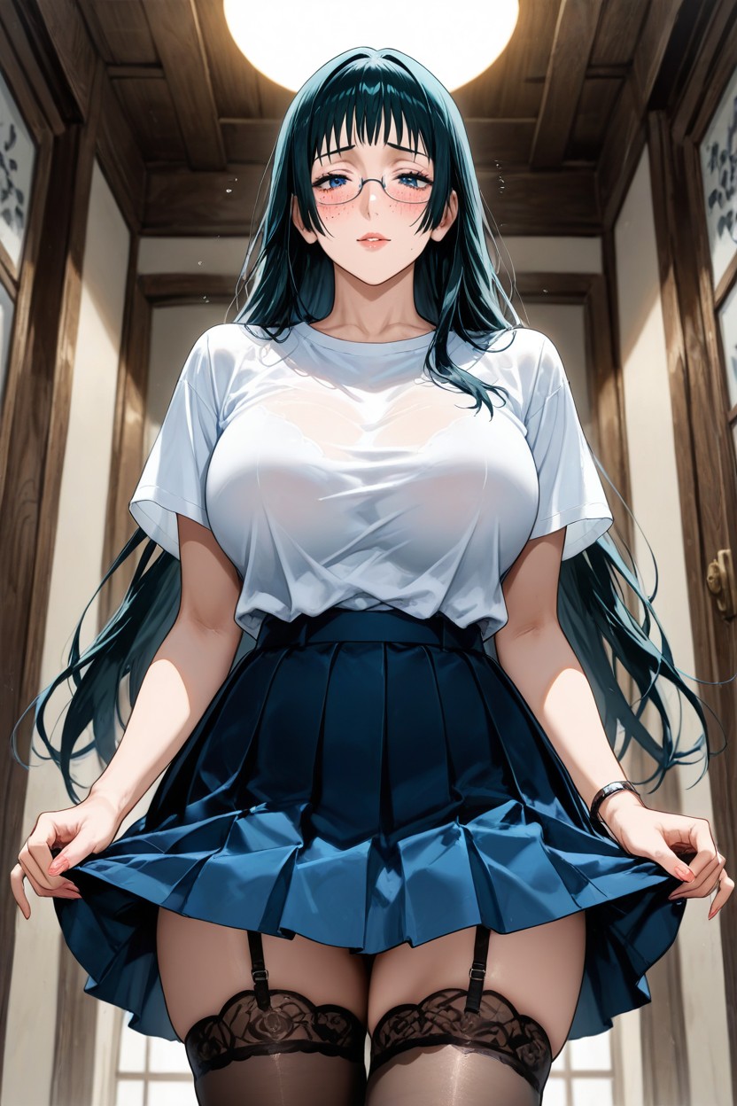 White T-shirt, Stockings, Beautiful Hentai AI Porn