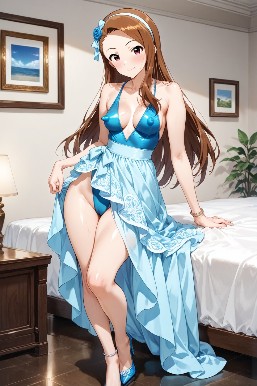 Minase Iori From The Idolmaster, The Leotard Covers The Erect Nippleshyper Long Nipples, Small Breasts Hentai AI Porn