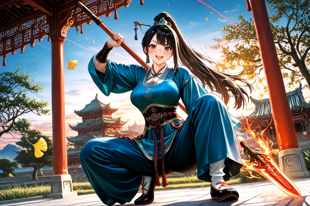 In Large Chinese Castle Outdoor Field, Blushing Cheeks, Sweaty Skin Hentai AI Porn