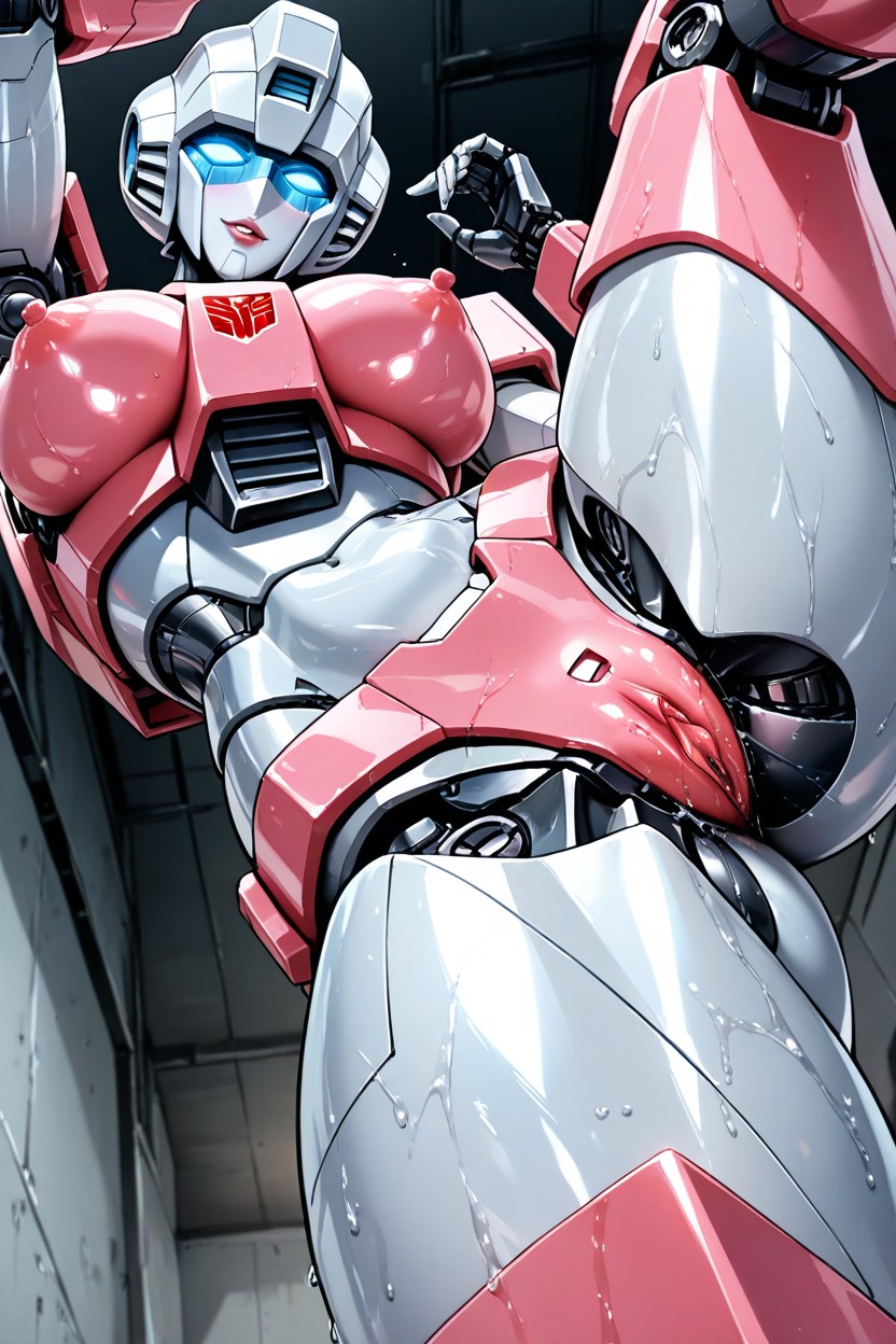 Low View, Thigh-high Boots, Glossy Reflective Pink And Chrome Skin Hentai AI Porn