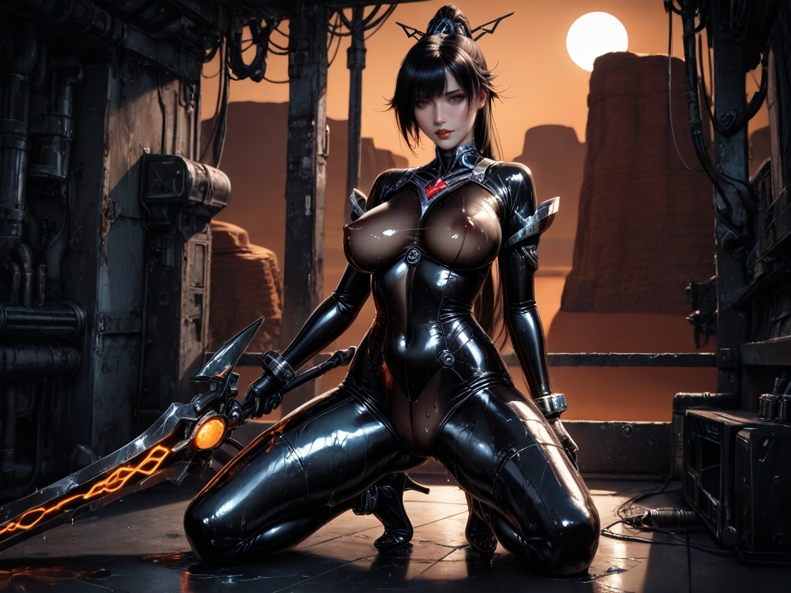 Dystopian Futuristic Desert City Built Into Tall Canyon Cliffs, Erect Nipples, Form Fitting Clothes Hentai AI Porn