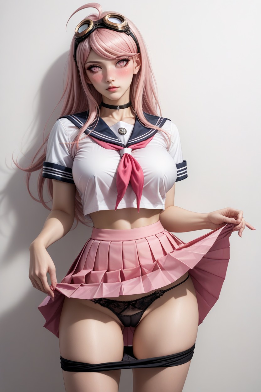 Pink Pleated Skirt, She Lifted Her Skirt With Both Hands, Rounded Ass Hentai AI Porn