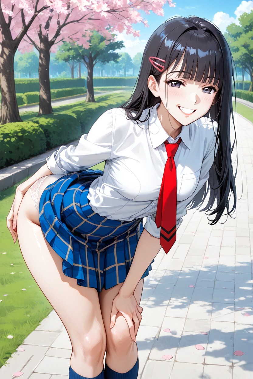 Blue Checked Skirt, Super Beautiful, Unusual Panties Hentai AI Porn