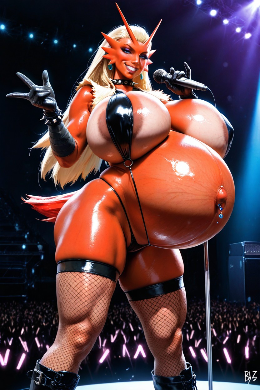 Gigantic Round Pregnant Belly, Black Leather Long Boots, Solo Hentai AI Porn