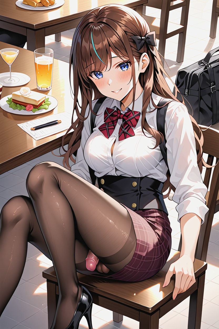 White Nylon Gloves, Laying On Table With Face On Table, Medium Breast Hentai AI Porn