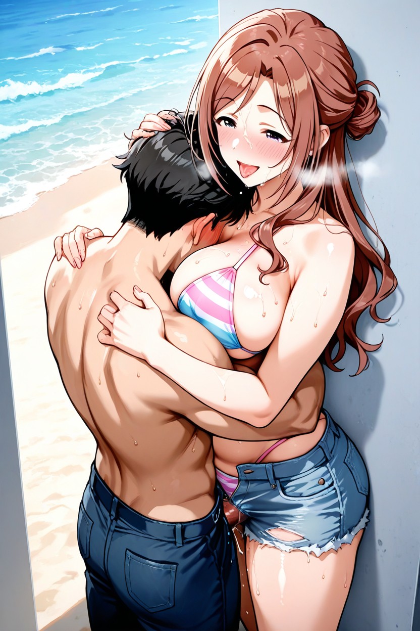Hugging Missionary, Pointy Breasts, Open Mouth Hentai AI Porn
