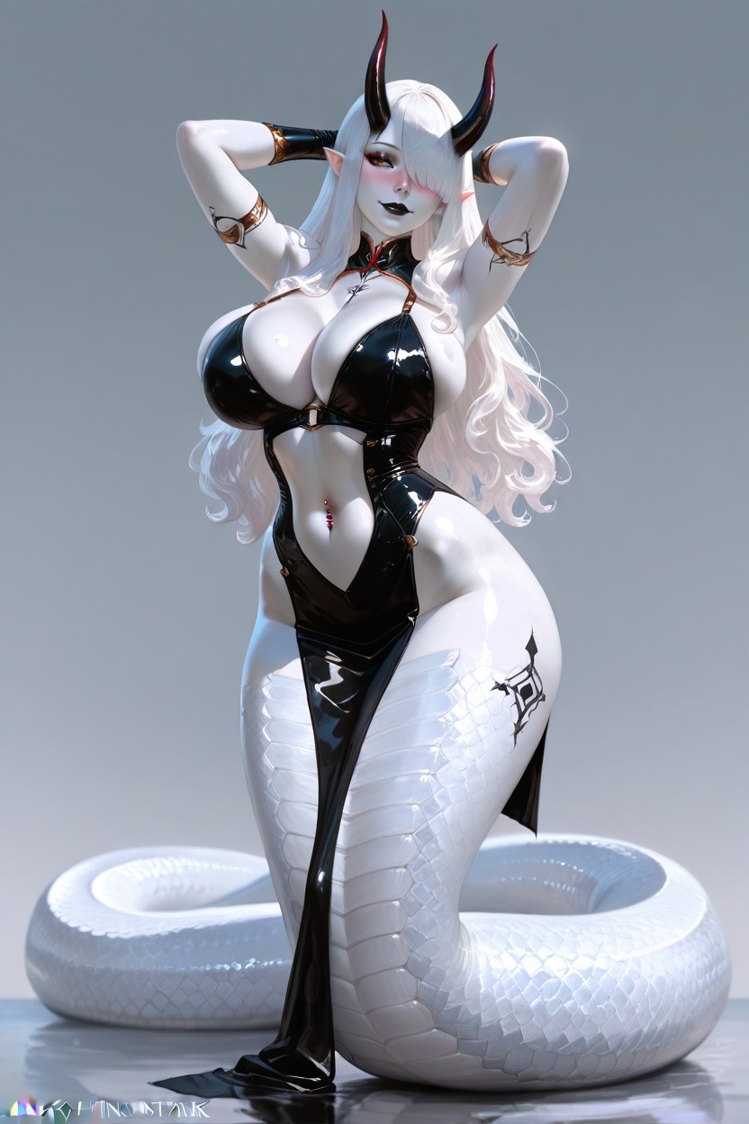 Hourglass, Arms Covered In Tattoos, Long Dark Hair Hentai AI Porn