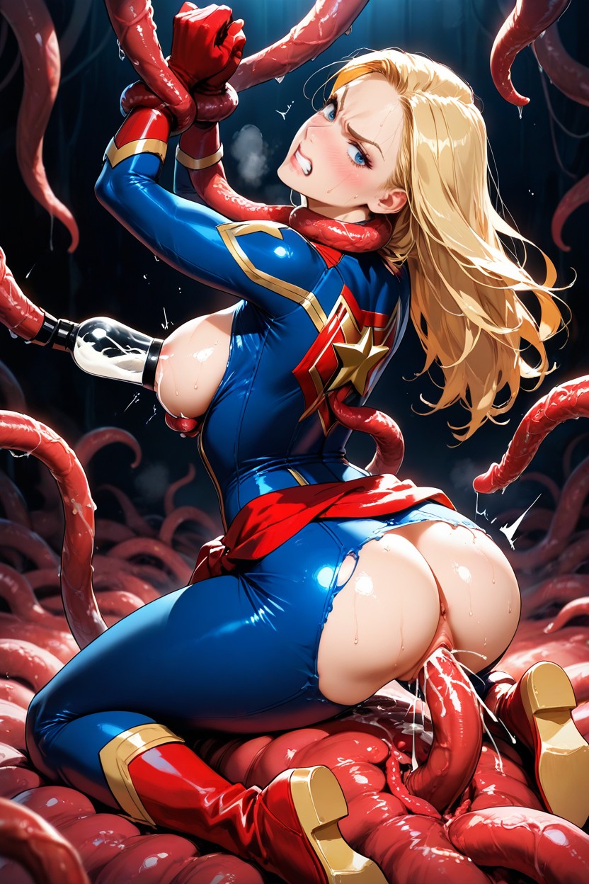 Tentacle Milking Breast, Red Tentacles Around Belly, Exposed Nipple Hentai AI Porn
