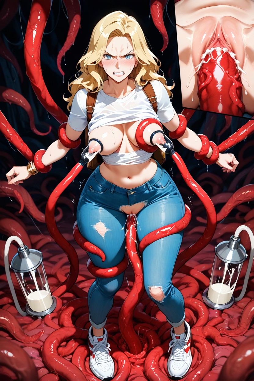 Fair Skin, Red Tentacle Penetration In Pussy, Brown Backpack Hentai AI Porn