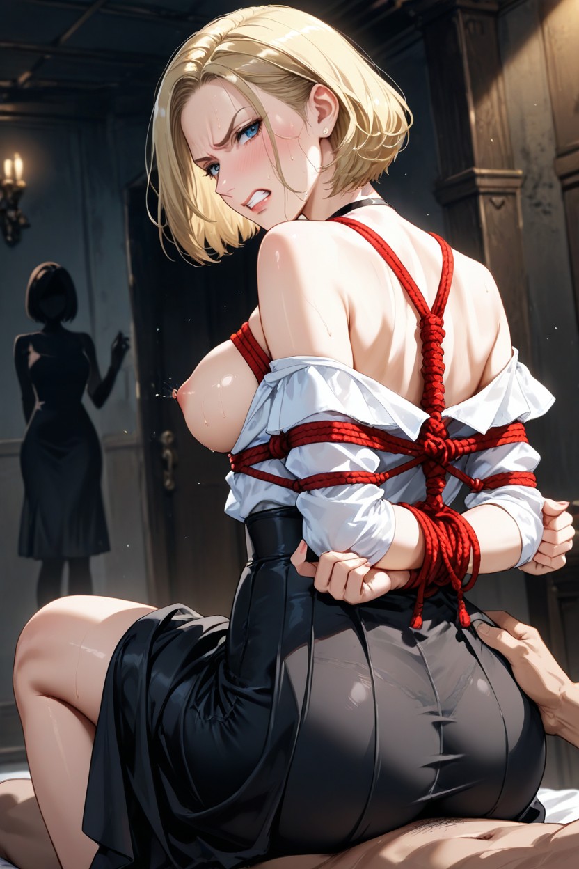 Ropes Harness, Medium Ass, Arms Behind Back Hentai AI Porn