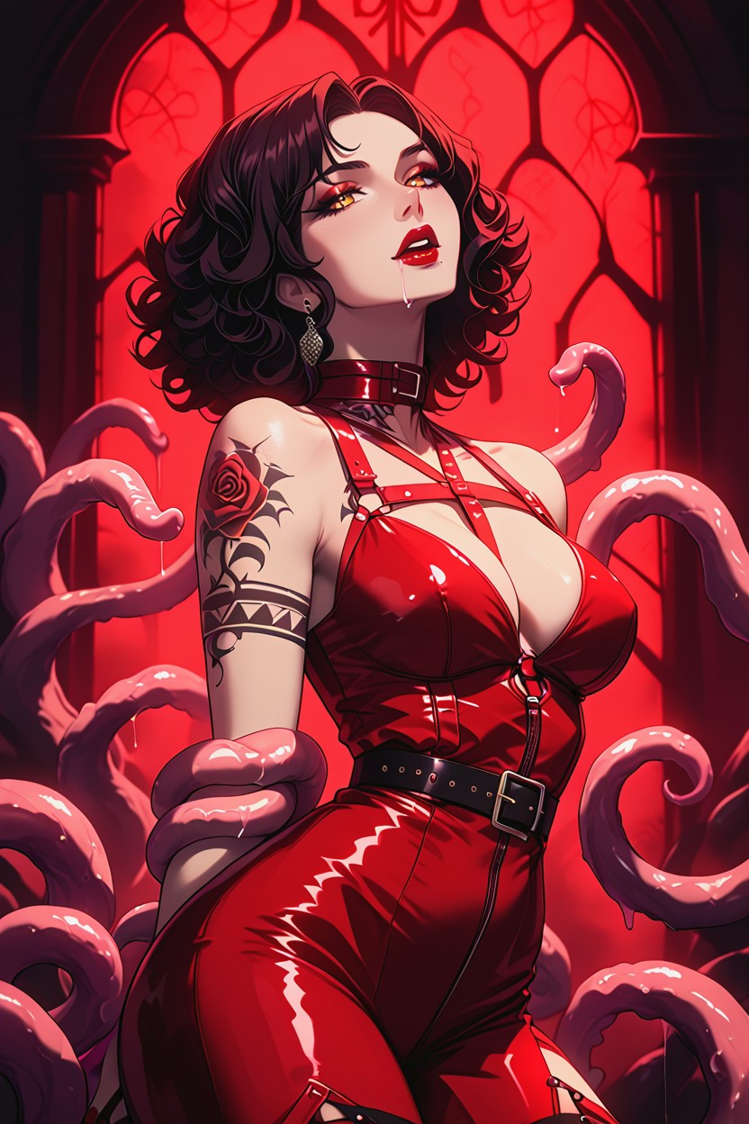 Waist And Thighs, Highly Detailed, Long Curly Red Hair Hentai AI Porn