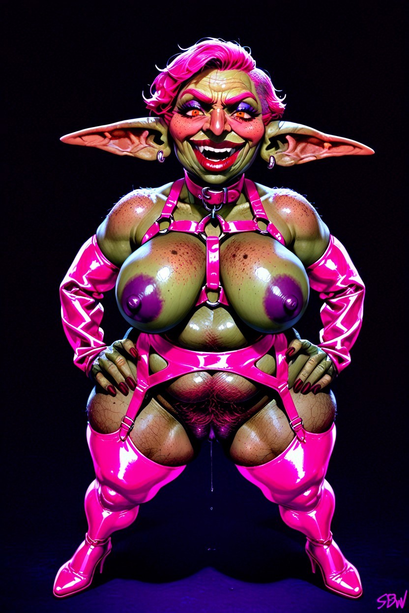 Solo Old Goblin, Dark Freckles On Nose And Shoulders, Red Lipstick Hentai AI Porn