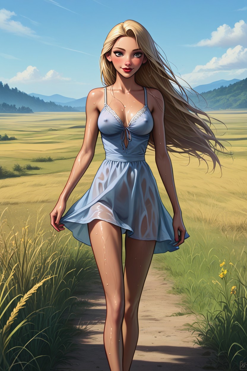 Slimleg, From Above, Tall Field Grass And Wildflowers Hentai AI Porn
