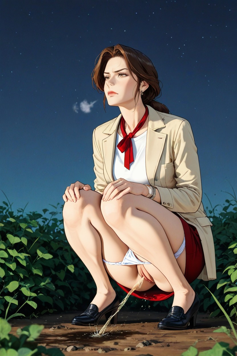 Cardigan, White T-shirt, Brown Hair Hentai AI Porn