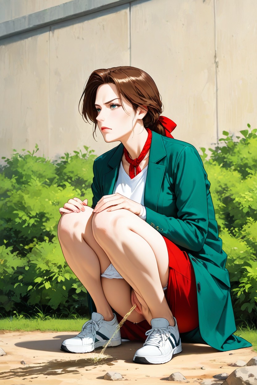 British, Wearing Back Skirt Under Topping Coat, In The Tall Bushes Hentai AI Porn