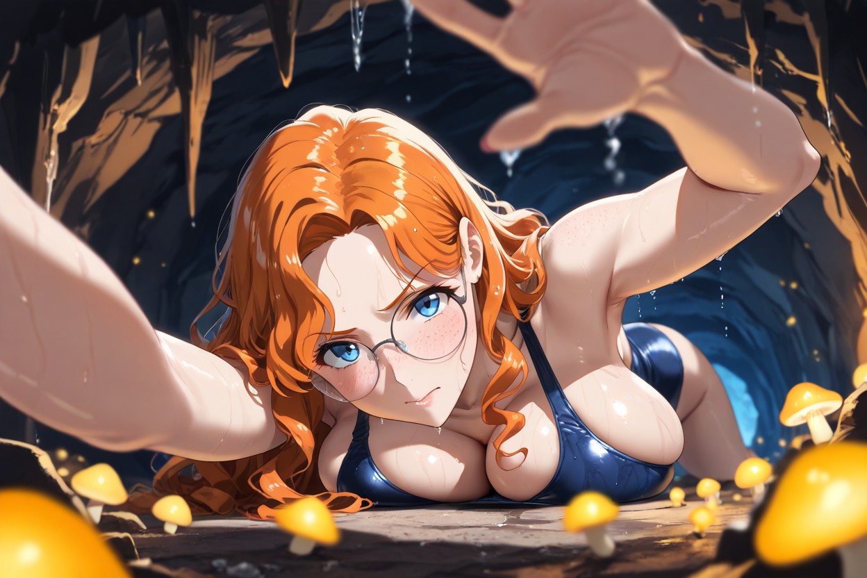 Hand Inside Hole, Yellow Glowing Mushrooms On Walls, Cave Floor Opening Hentai AI Porn