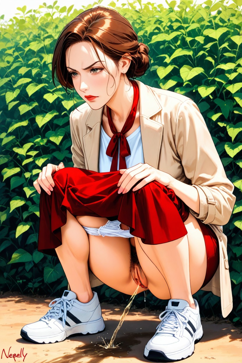 Topping Long Dress Covering Legs, Pussy, In A Half-squat Hentai AI Porn