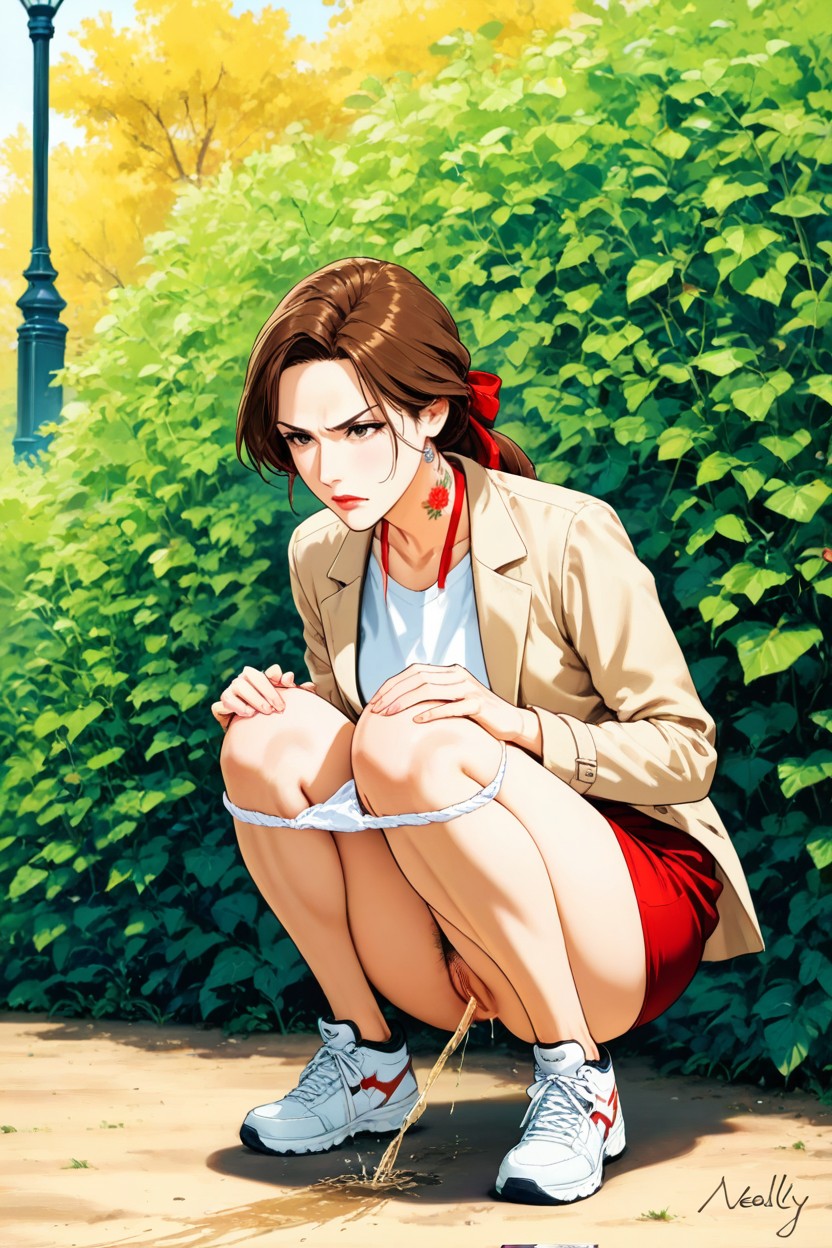 Accurate Pussy, Light Outlines Body Shapes, Urine Slightly Dripping Down From Pussy Hentai AI Porn