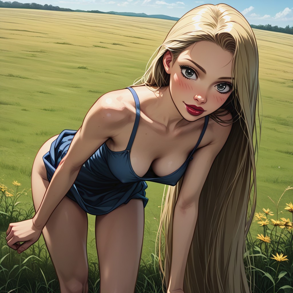 Fitted Blue Sundress, Skinnyleg, Oiled Skin Hentai AI Porn