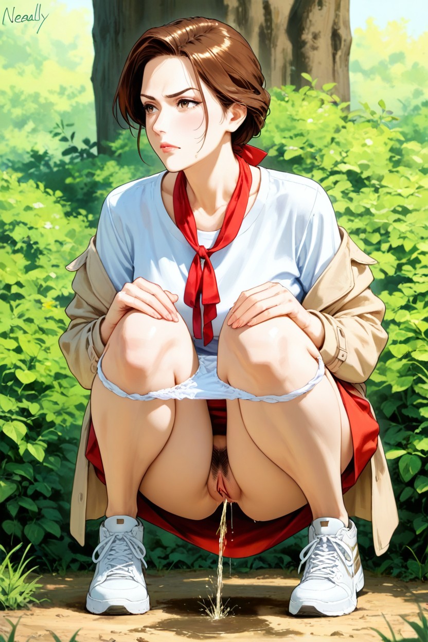 Hand On Knees Crossed, Slightly Layered, Vagina Hentai AI Porn