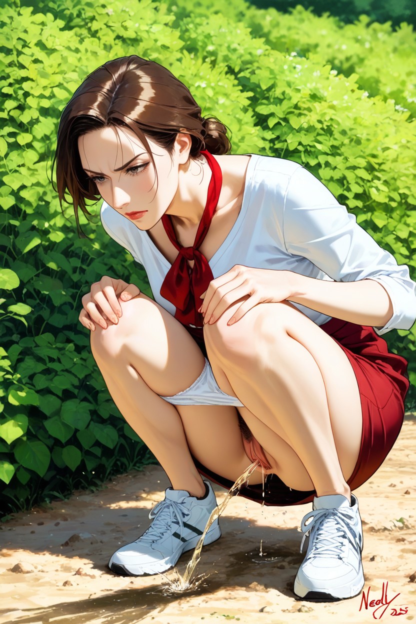 Walk Sneakers, Peeing In Bushes, Serious Face Hentai AI Porn
