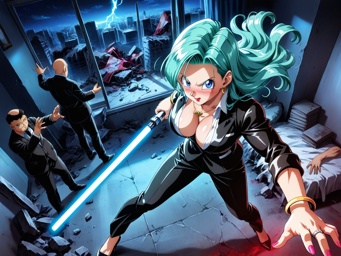 Front View, Fighting Pose, Severed Arms And Heads On The Floor Hentai AI Porn