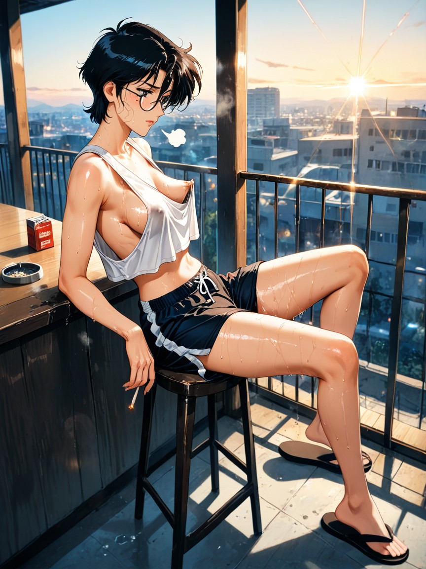Extremely Sweaty, Leg Slightly Open, Mole Under Left Eye Hentai AI Porn