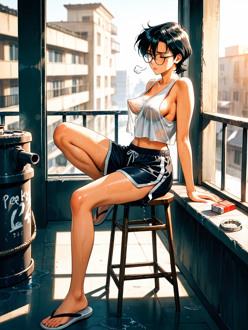 Sitting On Stool, Perky Nipple, China Setting Hentai AI Porn