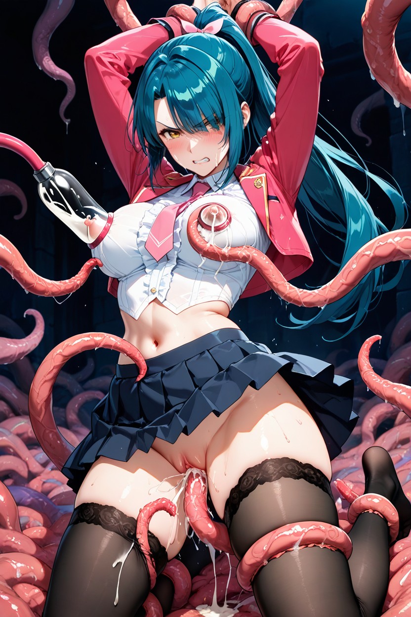 Visible Navel, Hands And Feet Bound By Tentacles, Tentacle Restraints Hentai AI Porn
