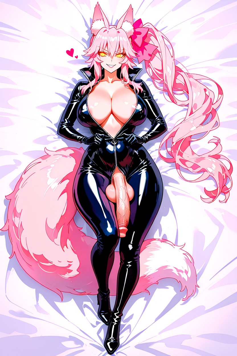 Perfect Natural Medium Breasts, Laying, Her Legs Look Like They’re In Matching Thigh-high Vinyl Boots Hentai AI Porn