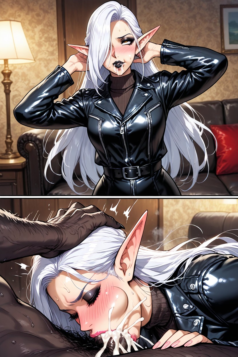 Destroing Her Mouth, Close Up To Face, Cream Turtleneck Hentai AI Porn