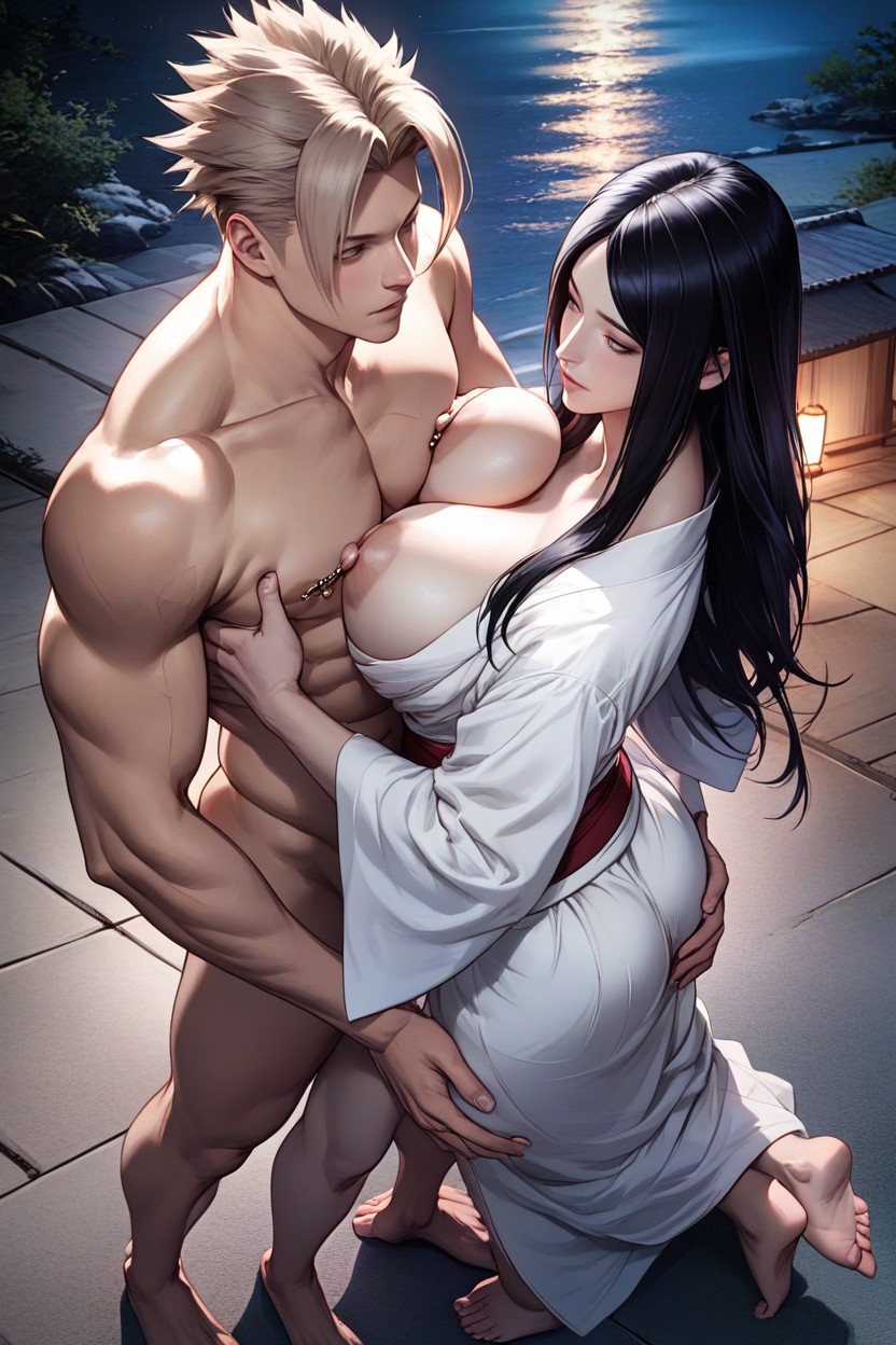 No Bun Hairstyle, Lifting Own Breast Both Hands, Hair Falling Over Shoulders Hentai AI Porn