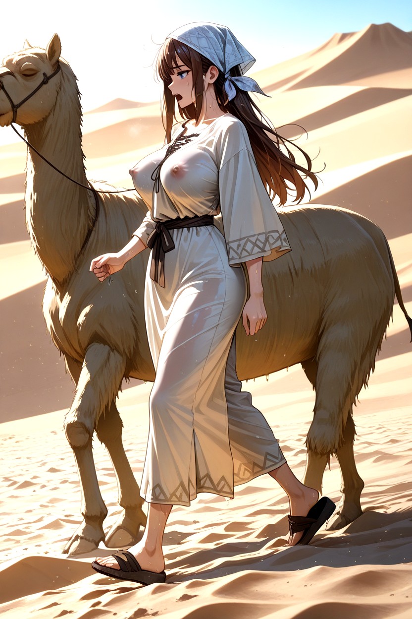 Hard Shadow, Dry Arid Sand, Waist Shot Hentai AI Porn