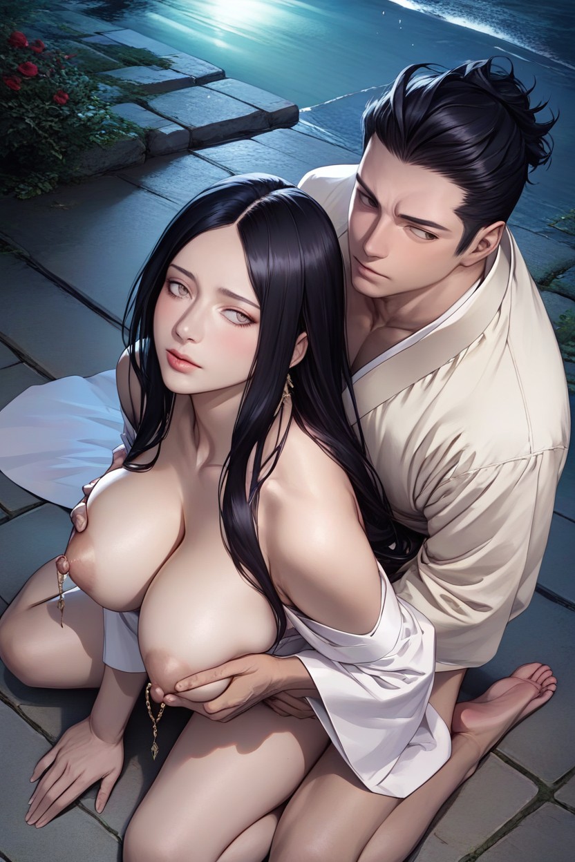No Bangs, Deep Cleavage, Hair Flowing Down The Side Hentai AI Porn
