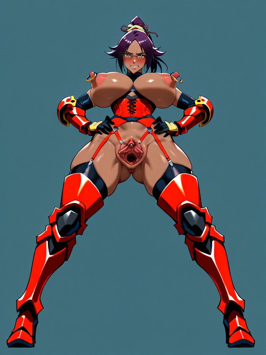 Breast Bondage, Standing, Long Red Armored Arm Gloves Hentai AI Porn