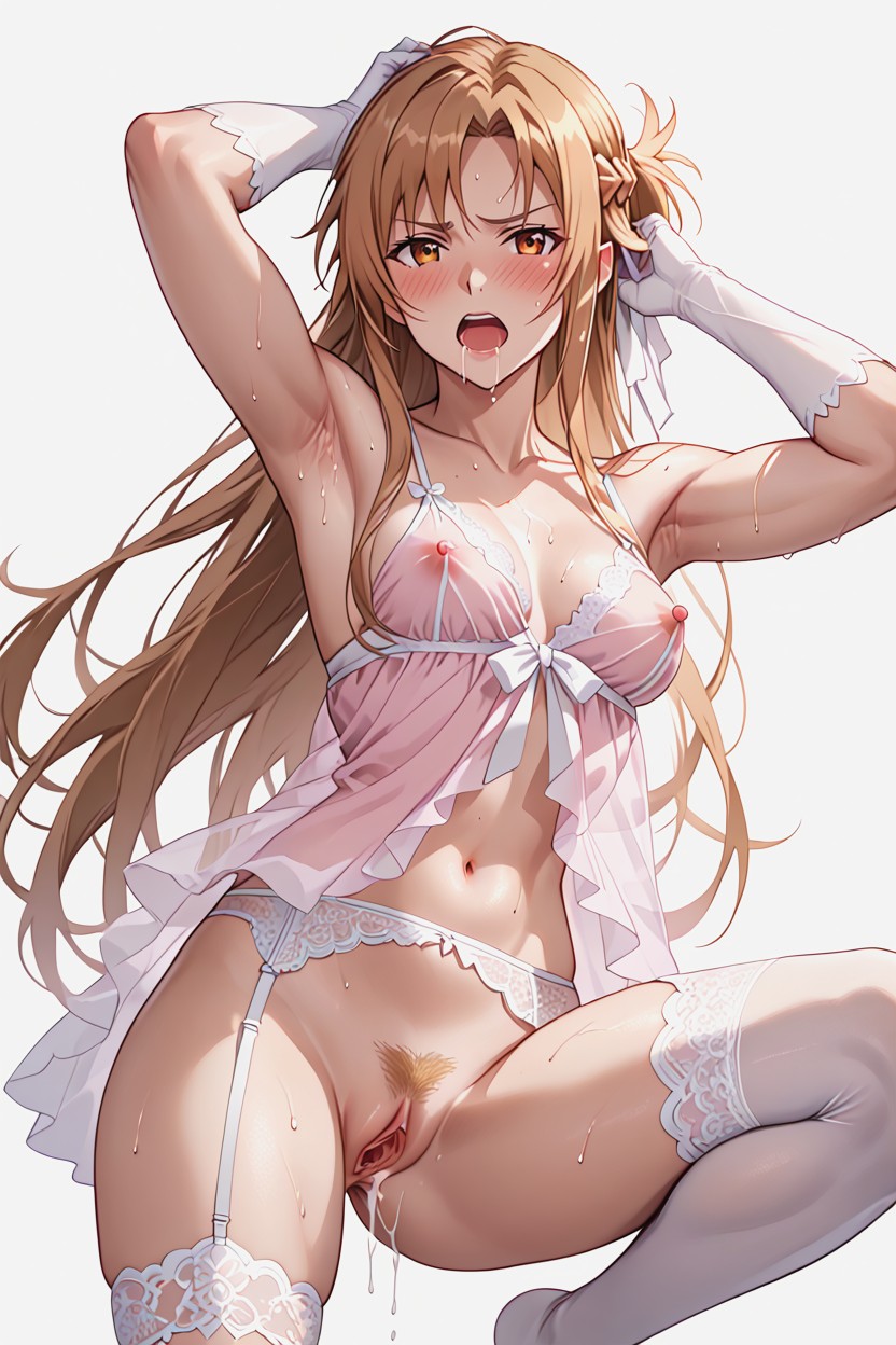 One Breast Exposed, Drooling Running Down, Small Breasts Hentai AI Porn