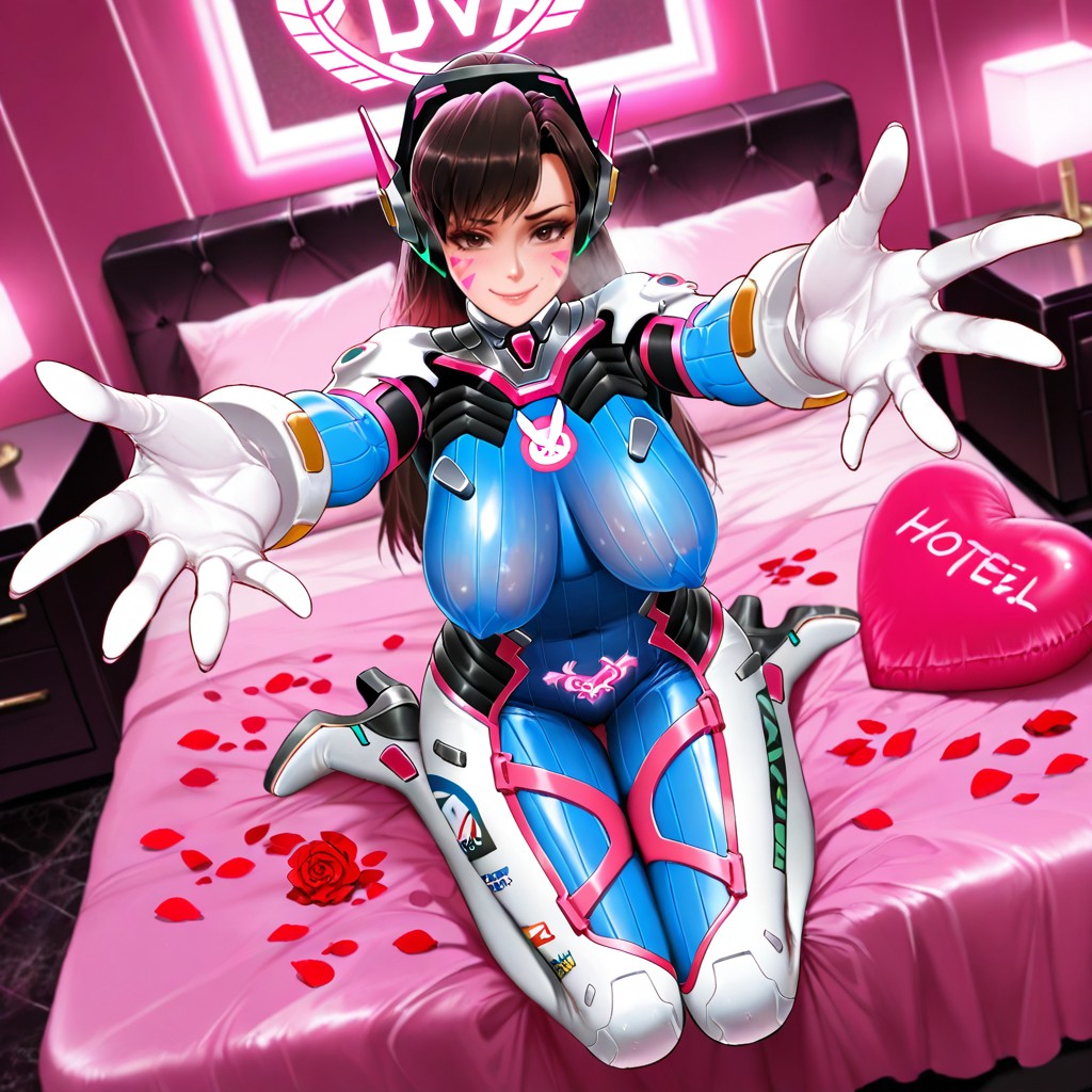Heart-shaped Bed, Arms Spread, Korean Woman Hentai AI Porn
