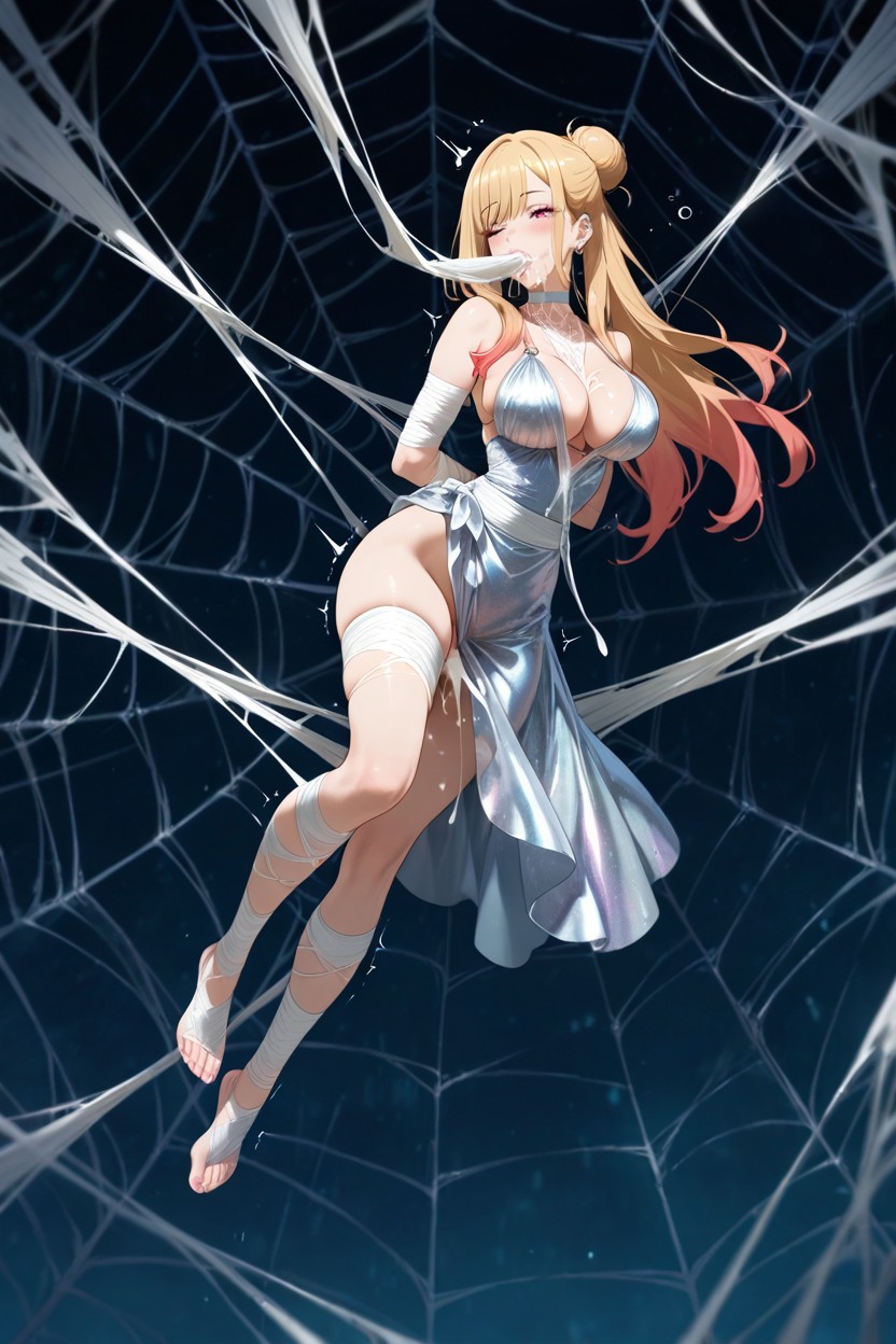 Body Held Up On The Air By Spider Web, Massive, Tense Body Hentai AI Porn