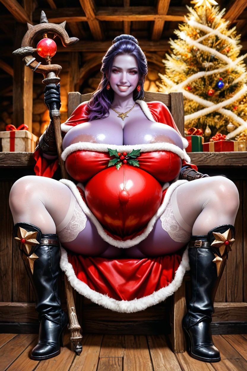 Red Slutty Dress, Hyperrealistic, Hyper Pregnant Belly Hentai AI Porn