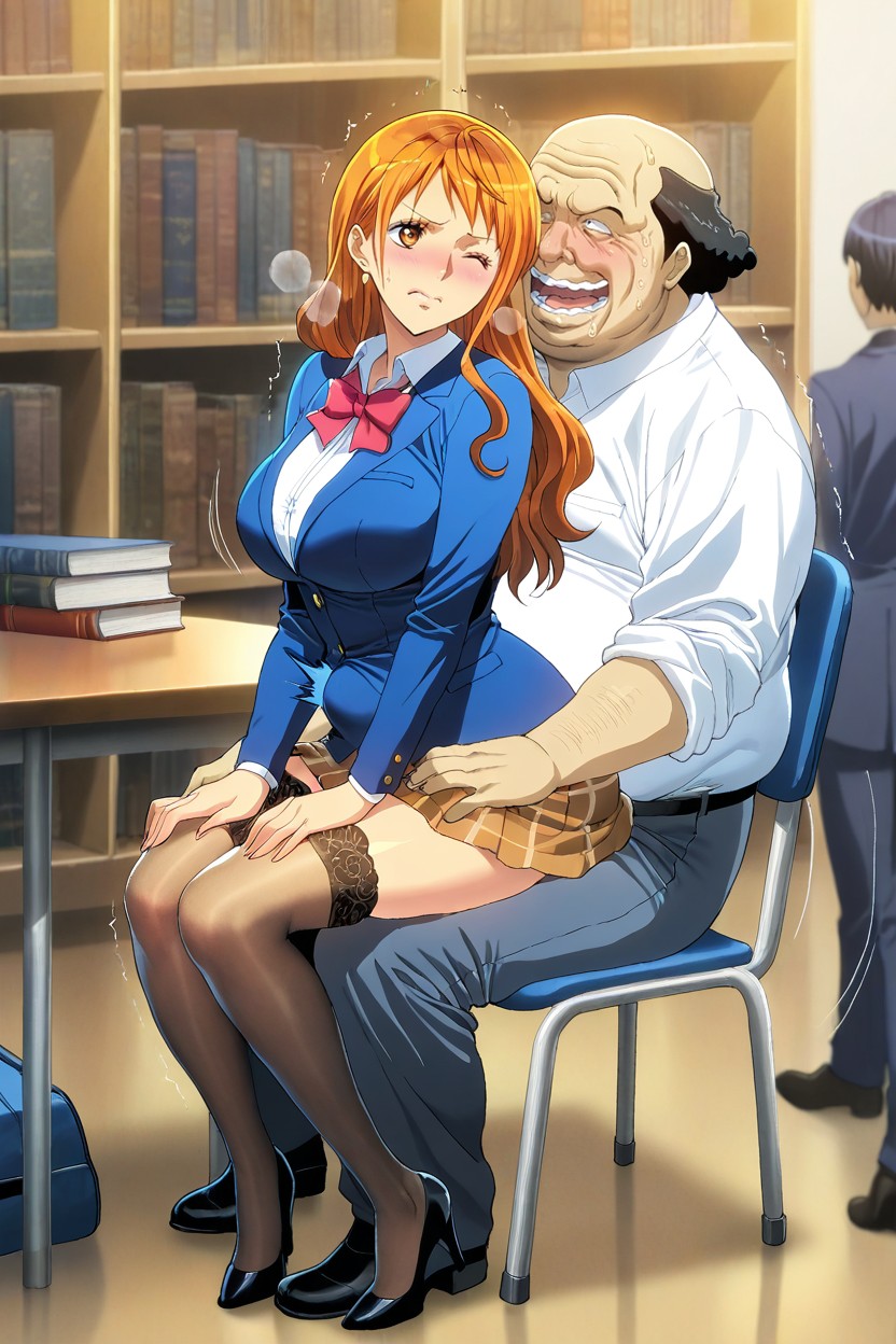 Woman Sitting On Mans Lap, Medium Breast, Looking Away To The Side Hentai AI Porn