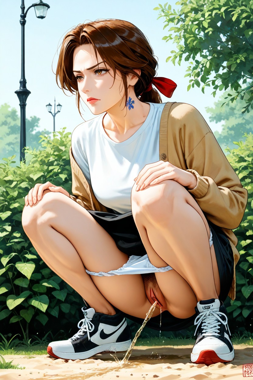 Hands On Knees, Small Breasts, Knees Together Feet Apart Hentai AI Porn