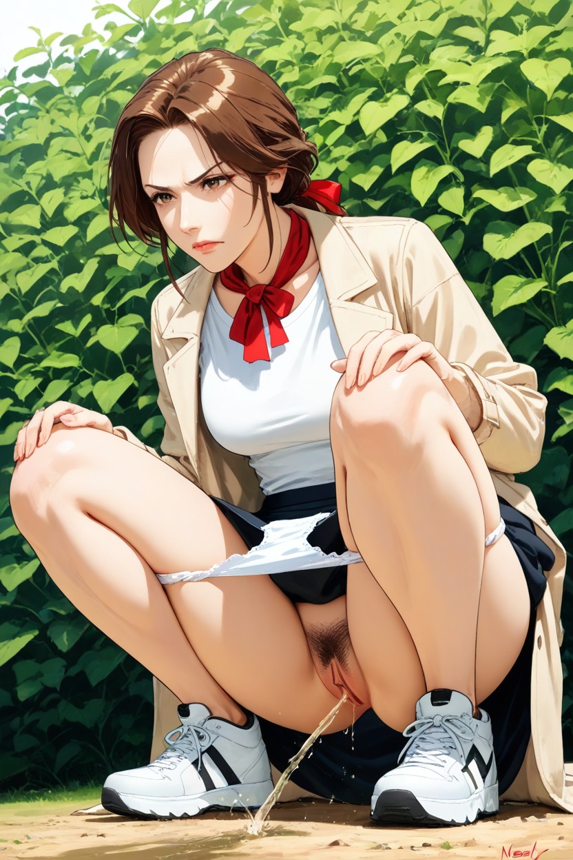 Soft Shadows, Red Lifted Topping Skirt, Pubic Hair Hentai AI Porn