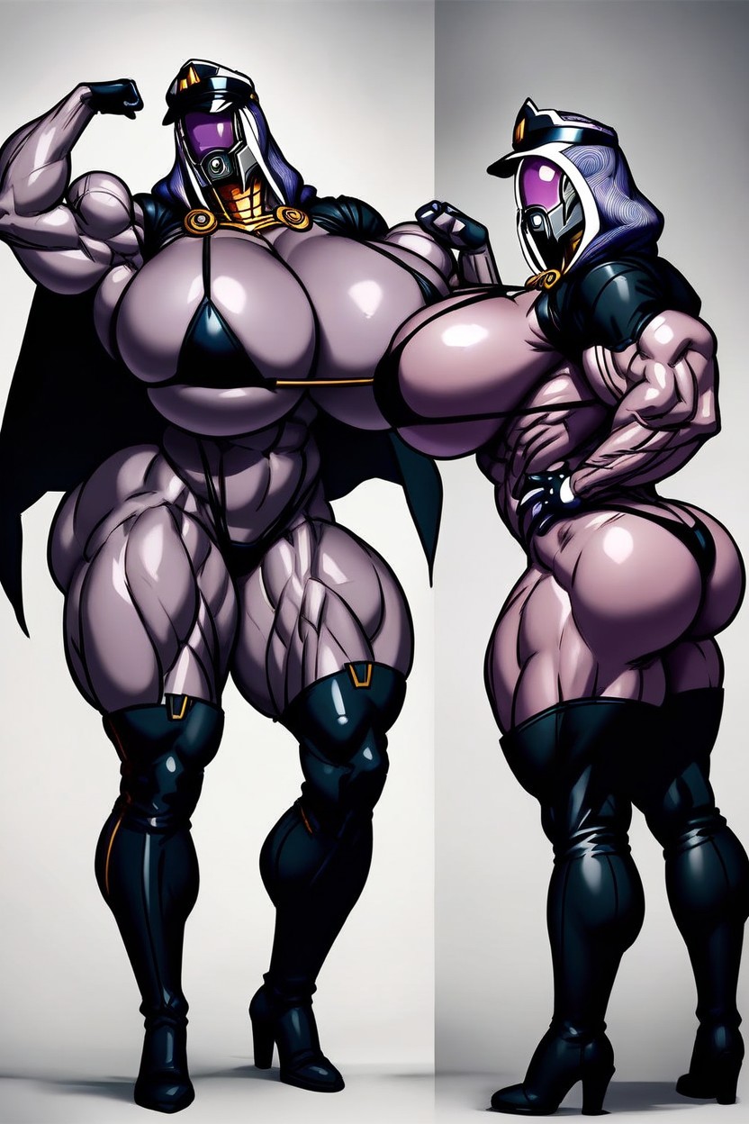 Hyper Large Muscles, Black Bikini, Body Harness Hentai AI Porn