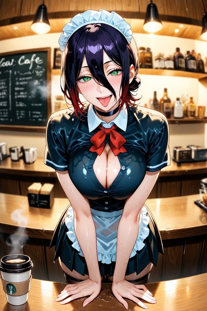 Deep Cleavage, Blurry, Warm Dim Lighting Hentai AI Porn