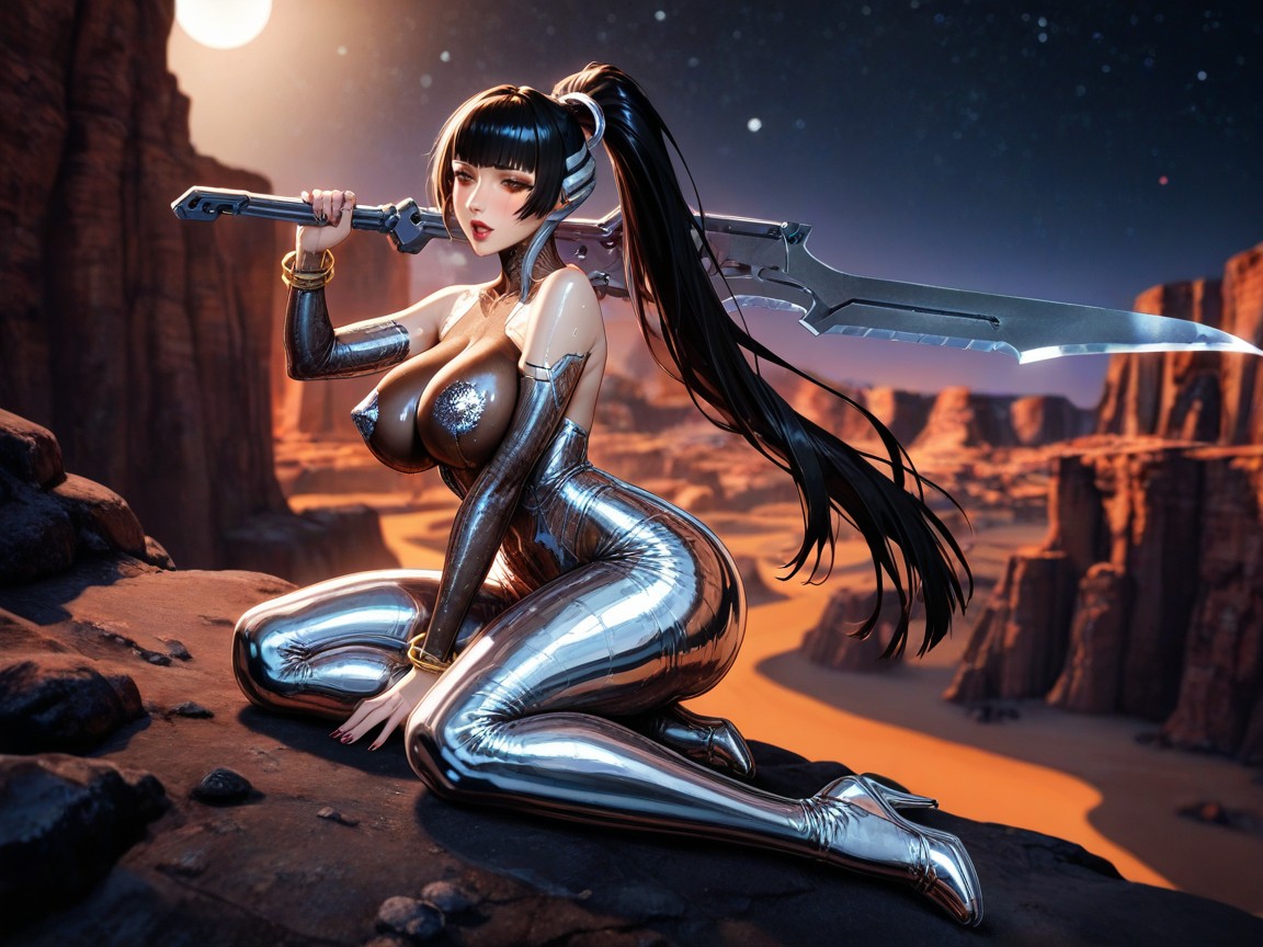 Massive Eyes, Emotional Storytelling Composition, Canyon Cyberpunk Village Hentai AI Porn