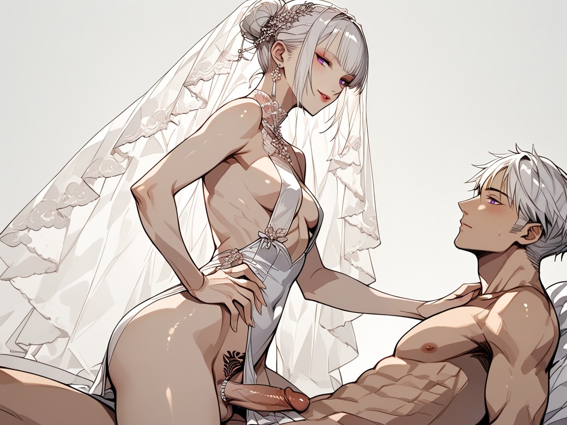 Bridal Veil, White Hair, Beautiful Flaccid Penis Hentai AI Porn