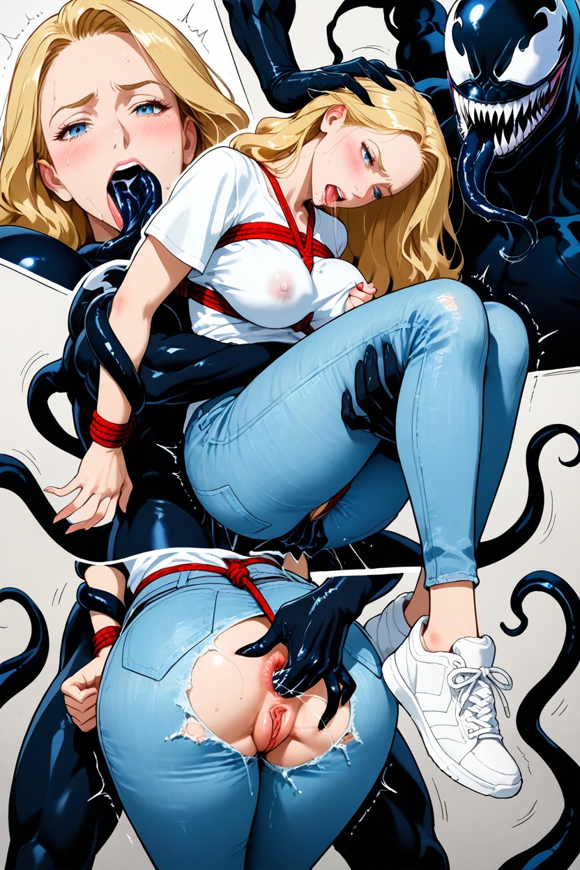 Saliva String On Her Breasts, Wide Hips, Trembling Expression Hentai AI Porn