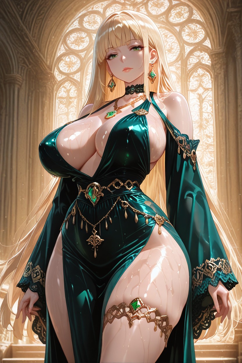 Intricate Emerald Jewelry, Soft Golden Hour Glow, Regal Expression Hentai AI Porn