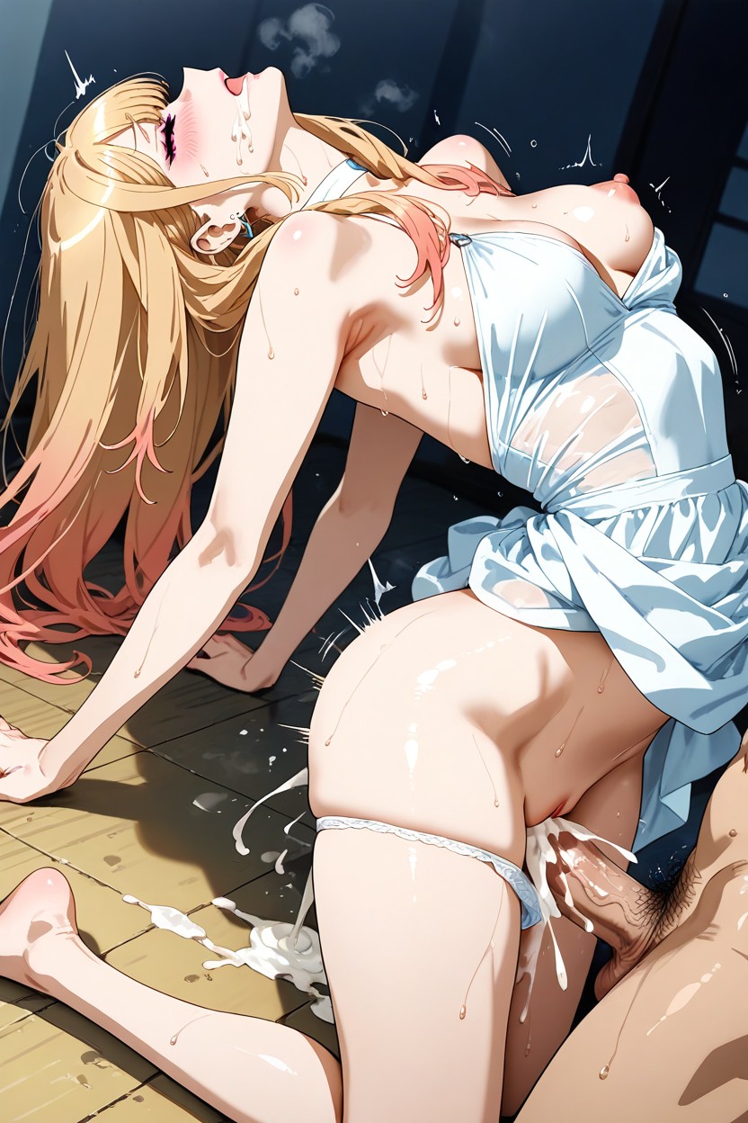 White Wet Sexy Gown, Small Breasts, Intense Fucking Hentai AI Porn