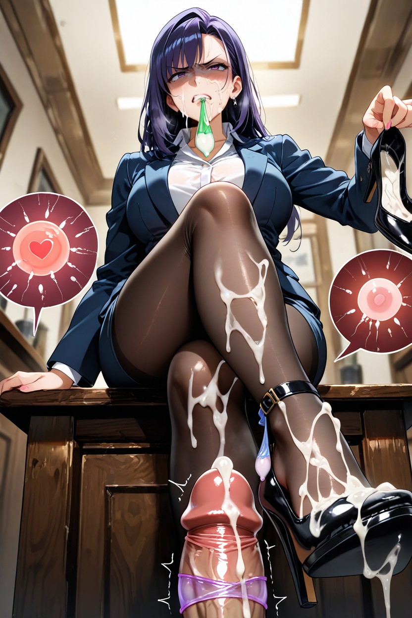Legs Crossed, Sperm Covered Feet, Glaring Hentai AI Porn